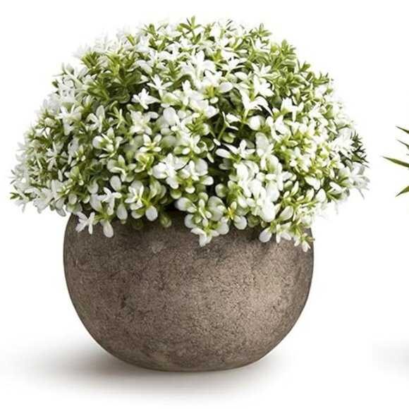 Other - Artificial Plastic Mini Plants Unique Fake Fresh Green Grass Flower in Gray Pot